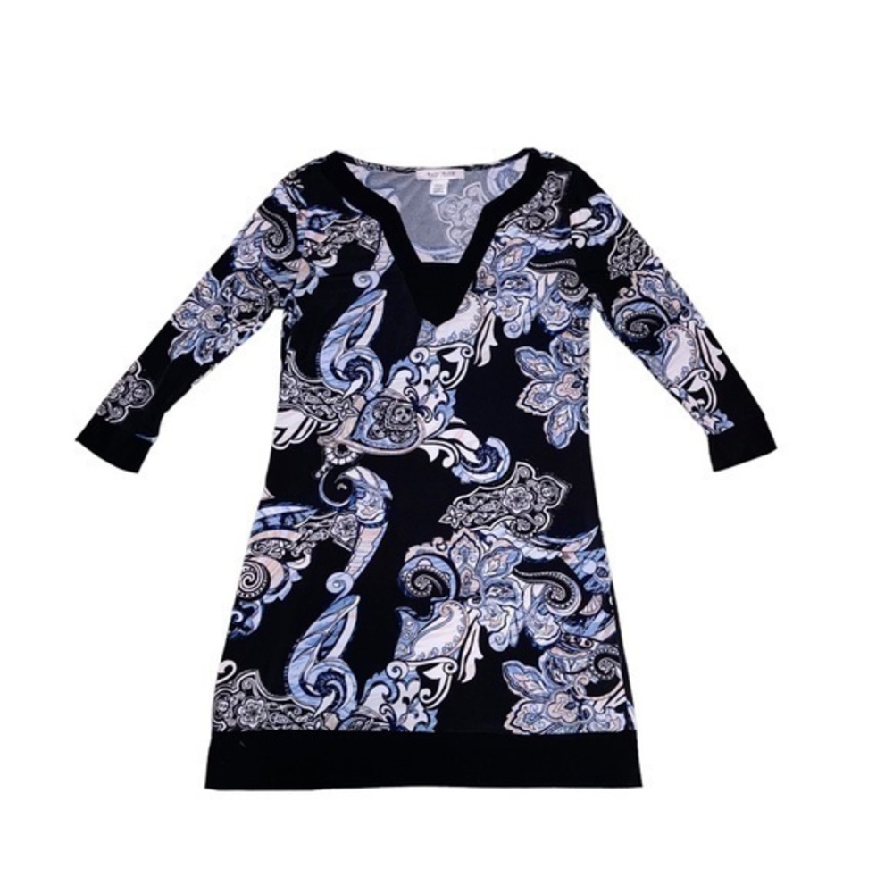 White House black market black blue tunic top mini dress
